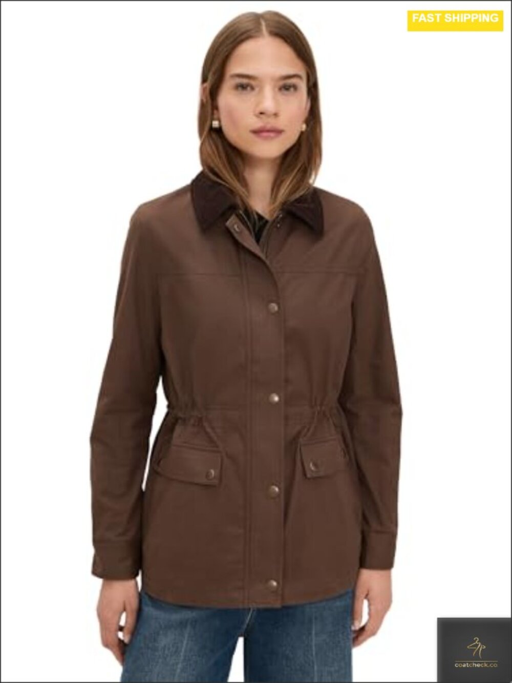 PAIGE Women's Classic Fit Trench Coat Jacket 100% Cotton Corduroy Trim